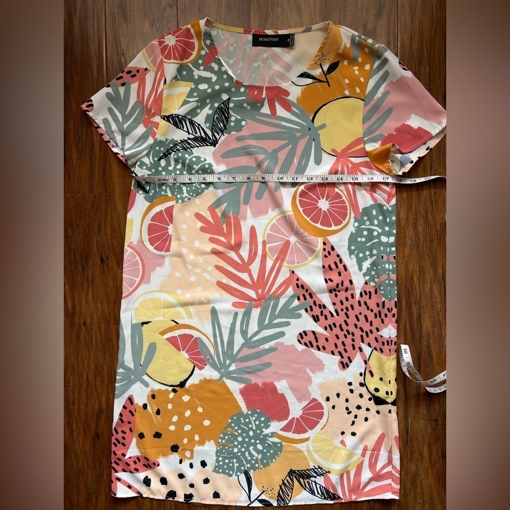 Tropical Floral Print Short Sleeve Knee Length Dress Summer Cruise Fruits